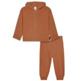 Modern Moments by Gerber Toddler Boys’ Hooded Sweater Knit Jacket & Jogger, Rust, 5T