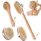Gykutix Set di 4 Spazzola Schiena Doccia Spazzola Corpo a Secco Setole Naturali, Dry Brushing per Esfoliazione, Pulizia Della Pelle e Riduce al Minimo La Cellulite