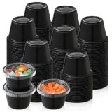 AOZITA 120-4 oz Black Portion Containers with Lids, Airtight Souffle & Sauce Cups for Lunch, Party & Trips