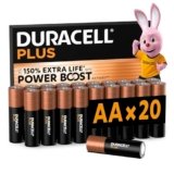 DURACELL Batterie Plus AA (Confezione da 20) – Batterie Alcaline da 1,5 V – Fino al 150% di durata extra con Attivi POWER BOOST– Affidabilità per i dispositivi di utilizzo quotidiano –MN1500