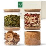 KIVY Barattoli Vetro Ermetici [4x 600ml] – Barattolo Vetro con Coperchio – Barattolo Sale Zucchero Caffè – Barattoli Cucina in Bambù – Contenitore Sale – Porta Pasta con Coperchio