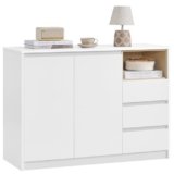 VASAGLE KAILYN Collezione – Credenza, Mobiletto, Armadietto da Cucina, Ripiani Regolabili, 3 Cassetti, 40 x 103,3 x 74,5 cm, per Soggiorno Cucina Studio, Bianco Nuvola BBK273W21V1