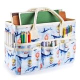 E-WEICHEN Craft Organizer Tote Bag Art Storage Caddy with Multiple Pockets Containers for Art,Craft,and Office Supplies Storage.Light Whale
