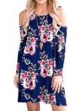 PCEAIIH Women’s Short Sleeve Cold Shoulder Tunic Top Swing T-Shirt Loose Dress with Pockets Navy Blue