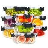 HOMBERKING [18 Piece] Glass Food Storage Containers with Lids, Glass Meal Prep Containers, Airtight Lunch Bento Boxes, BPA-Free & Leak Proof, Oven, Freezer and Dishwasher Safe (9 lids & 9 Containers)
