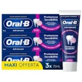 Oral-B Dentifricio Advanced Protezione Sensibilità 3x75ml, Dentifricio per Denti Sensibili, Pulizia Denti Efficace, Alito Fresco, Sapore Eucalipto Menta Piperita