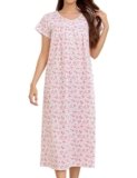 MZROCR Cotton Nightgowns for Women Soft Night Gowns for Adult Women Short Sleeves Sleepshirts Ladies SleepwearWOVEN-100% cotton Red flowers, black leaves XX-Large