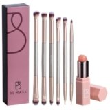 BS-MALL 6 Pcs Double-ended makeup brush set with Silicone Lip brush – eyeshadow Brush, concealer Brush, blush brush for Even application, Multi-purpose Portable makeup brushes for Daily Use (Golden)