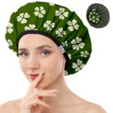 Years Calm Shower Caps For Women Reusable Waterproof，Pattern And Solid Color Dual-Layer Design For Dual-Layer Usable，Protects Hair In Shower, Spa, Cooking, Clean & Travel (Green, Extra Large)