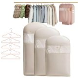 Borsa porta abiti salvaspazio con cerniera autocompressiva, organizer per armadio e contenitore per piumini, sacchetti porta abiti antipolvere, sacchetti a compressione (Beige, M+L+XL)