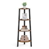 VASAGLE Libreria Angolare a 4 Ripiani, Scaffale ad Angolo, Portaoggetti, Porta Piante per Soggiorno, Stile Industriale, Struttura in Acciaio, Marrone Vintage e Nero LLS34X