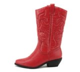 Soda Reno Women Western Cowboy Pointed Toe Knee High Pull On Tabs Boots (Red Str Pu, US Footwear Size System, Adult, Women, Numeric, Medium, 9.5)