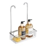 WopeiteDoccia Portaoggetti da Appenderci Senza Forare, Miscelatore, Portasapone e Bagnoschiuma in Acciaio Inox, 25x13x35cm, Argento
