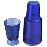 American Atelier Bedside Water Carafe with Tumbler | Pitcher and Footed Drinking Glass | Use Cup as Lid for Carafe | For Guest Room, Nightstand, Office, or Gift | Navy | American Atelier (32 Oz)