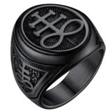 FaithHeart Anello Uomo Croce del Leviatano/Sigillo di Satana Anello Diavolo Personalizzato Punk Hiphop Rapper in Accaio Inox 316L Oro/Nero Placcato Gioielli Religiosi del Satanismo
