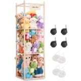 CUBE LIFE 3-Tier Wooden Toy Organizer for Stuffed Animals & Building Blocks – Kids Playroom Zoo Storage Shelf with High Capacity, Nursery & Bedroom Zoo Animals Organizer, Wood