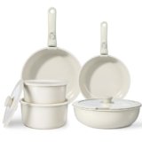 GiPP Set di Pentole e Padelle Ceramiche Antiaderenti 11 Pezzi con Manico Amovibile – Cucina Sana per Camper, Senza Tossine, Compatibile Induzione/Forno/Lavastoviglie (Bianco, 11Pezzi)