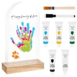 Kit Impronte Famiglia per 5 Persone, Kit Impronta Mani e Piedi Neonati Con Base, Kit Impronte Mani Famiglia Con 6 Colori Acrilici Atossici, Per Nuovi Genitori, Nascita, Bambini, Nonni
