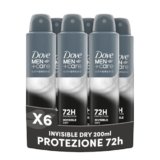 Dove Deodorante Dove Men + Care Invisible Dry Spray Advanced Care, Deodorante Uomo, con 1/4 Crema Idratante, Formula Idratante e Anti-Macchia, Protezione Fino a 72 Ore, 6 Pezzi da 200ml