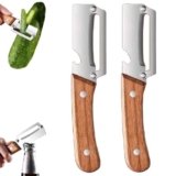 2 Pcs Multi-Functional Vegetable Peeler with Wooden Handle and Bottle Opener,Stainless Steel Thick & Thin Skin Fruit Peeler,Kitchen Tool for Fruit Apple Potato Pumpkin Papaya sugar cane