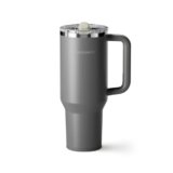 SILICANICE 40 Oz Insulated Tumbler with Detachable Flip Straw Lid, Vacuum insulated Stainless Steel | BPA-Free, Handle & Cupholder Compatible – 24H Cold, Travel/Gym/Office,Gray