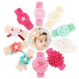 Petunny 10 Pcs Soft Baby Headbands Chiffon Flower Headbands for Baby Colorful Pearl Flower Baby Headbands for Infants Newborns Baby Girls(Random Colors)