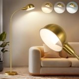 LANICHO Floor Lamp for Living Room, Standing Lamp with Adjustable Gooseneck, 3 Color Temperatures, Industrial Gold Floor Lamp Reading for Bedroom, Office, 9W LED Bulb