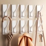 pickpiff Self Adhesive Coat Hooks for Hanging, Heavy Duty Stainless Double Wall Hook for Towel, Backpack, Hat, Sturdy Metal Hanger for Bathroom, Bedroom, Door, Wall Mounted, 10 Pack, White