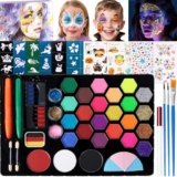 Janolia Body Painting, 25 Colori Truccabimbi Kit con 3 Pennelli 2 Matite per Il Viso, Trucca Bimbi Professionali, Face Painting Bambini per Halloween, Carnevale, Pasqua, Natale, Cosplay