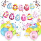 AhfuLife 25pcs Decorazioni di Pasqua Striscione – Happy Easter Bunny Carta Striscione Pasqua per la Decorazione della Casa, Pasqua Appeso Decorazioni Vortice per Giardino Parete Finestra (Stile 1)