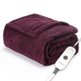 Sunbeam Electric Throw Royal Luxe Microplush Heated Blanket, 4 Heat Settings, 4-Hour Auto Shut-Off, Fast Heating, Warm and Cozy, Cabernet Red Color, 50″ x 60″