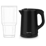 Apwche Portable Electric Kettle, 27oz/0.8L Stainless Steel Travel Kettle with Auto Shut-Off (Black)