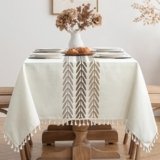 MIULEE Tovaglia Rettangolare Effetto Lino 140x180cm Foglie beige Tovaglia In Poliestere Idrorepellente Lavabile Antimacchia Per Cucina Per Feste