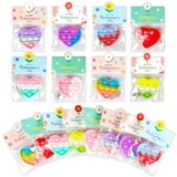 Jinsome 32 Pack Valentine’s Day Heart-Shaped Pop Fidget Toys for Kids, Classroom Bulk Gifts with Keychains & Cards, Perfect for School Party & Class Exchanges