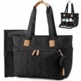 Lekesky Diaper Bag Tote Puffy Lightweight, Large Baby Diaper Bags for Mom Dad Travel Hospital Labor Delivery, with Changing Pad Pacifier Case (Black)