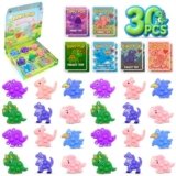 30Pcs Valentine’s Day Gifts for Kids, Valentine’s Day Dinosaur Pop Keychain Fidget Toys Pack, Valentine Exchange Cards for Classroom, Party Favors for Kids 4-8 8-12, Treasure Prizes Student Gifts