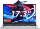 ACEMAGIC Notebook 17.3 Pollici Con 4 nuclei Processore 4300U,Fino a 3,7GHz,5500Mah,Pc Portatile 16 GB RAM DDR4 512 GB SSD,Grafica Radeon™,Wi-Fi 5,BT5.0,3*USB 3.2,HDMI,Privacy Cam,Argento