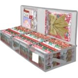 BALEINE SOFT Christmas Wrapping Paper Storage Bag, 40″ Durable PE Gift Wrap Storage Bag with Flexible Partitions and Pockets for Ribbon, Accessories (Transparent)