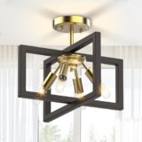 Farmhouse Chandelier 4 Light-Semi Flush Mount Ceiling Light, Industrial Modern Chandelier for Bedroom Kitchen Living Dining Room Entryway Foyer Hall Stairway Porch Black Gold Pendant Light ETL Listed