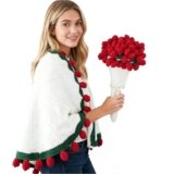 Acteb Finished Crochet Flower Bouquet Blanket Valentine Gifts, Handmade Knitted Rose Flower Throw Blankets, White Elephant Gift for Adults Teens Kids Funny Useful, 32 Inch