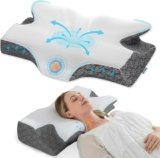 Elviros Cuscino Cervicale per Dormire, Cuscino Cervicale Memory Foam, Cuscino Ergonomico per Adulti, Cuscino Ortopedico per Chi Dorme sul Fianco, sulla Schiena e sulla Pancia, Federa Traspirante Cool