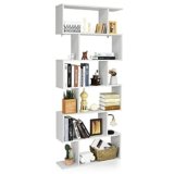GIANTEX Scaffale Libreria a Forma di S, Portalibri a 6 Ripiani, in Legno Espositore Multifunzionale, 80 x 23 x 191 cm (Bianco)