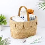 Cinnvoice Baby Diaper Caddy Organizer Scalloped Rattan Basket with Handle and Removable Divider Diaper Caddy Basket Handmade Wicker Woven Scalloped and Nursery Storage for Baby Shower Gifts Newborn