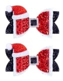 Christmas Hat Hair Bow Clips for Girls – Glitter Xmas Hair Accesories Non Slip Alligator Clip Barrettes Festival Christmas Stocking Stuffers for Kids Girls Teens Gifts Party Dressy Decor – Red & Black
