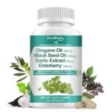 Organic Oregano Oil Capsules – 11-in-1 Blend with Black Seed Oil, Elderberry, Garlic, Olive Leaf– Magnesium & Black Pepper for Absorption – Immune, Respiratory & Digestive – Vegan, Non-GMO, 120 Ct