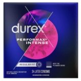 Condoms, Ultra Fine, Ribbed, Dotted with Delay Lubricant, Durex Performax Intense Natural Rubber Latex Condoms, 24 Count, Contains Desensitizing Lube for Men, FSA & HSA Eligible