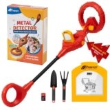 PANCKY Metal Detector for Kids, IP68 Waterproof 3-12 Year Kids Metal Detector Kit with LCD Display, Automatic Sensitivity Adjustment, 6.6″ Search Coil, 1.65lb Lightweight, Gift for Boys & Girls, Red