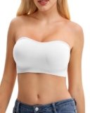 Vetoxka Strapless Bras for Women, Wireless Push Up Non-Slip Bandeau Bra, Padded Tube Top Everyday Bralette White