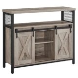 VASAGLE Credenza, Mobile da Cucina, Armadietto Organizzatore, con 2 Ante Scorrevoli, 33 x 100 x 80 cm, Ripiani Regolabili, Stile Country, per Soggiorno, Greige Melange e Nero Inchiostro LSC092B02