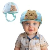 Domayllay Baby Helmet for Crawing Walking,Soft Infant Safety Helmet,Baby Helmet 1-2 Years for Anti-Fall Head Protector,Adjustable, Breathable (Blue Bear, Adjustable Size)